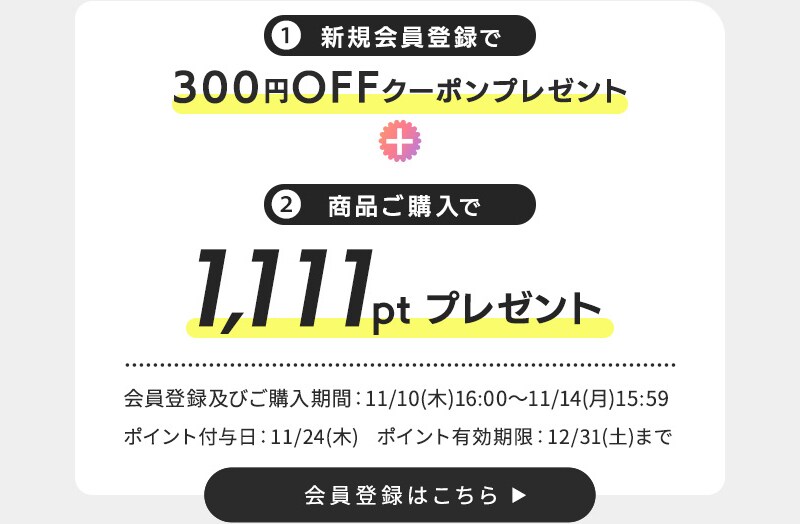 �V�K����o�^�����w����1,111Pt�v���[���g�I