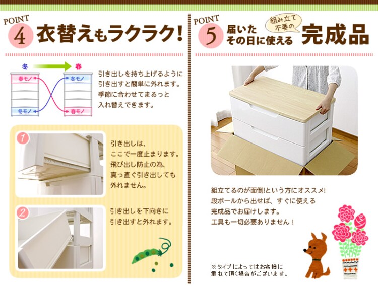 【訳あり】 チェスト 4段 収納ボックス タンス ウッドトップチェスト HG-724R ホワイト6