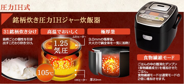 圧力IH式 銘柄炊き圧力IHジャー炊飯器