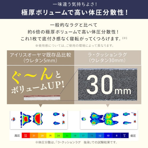 ラグ ラ・クッションラグ 185cm×185cm 2畳 厚さ3cm 接触冷感 Q-MAX値