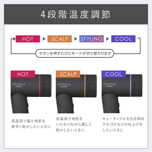 MiCOLA イオンドライヤー 折り畳み式 HDR-M401-H ダークグレー 107198