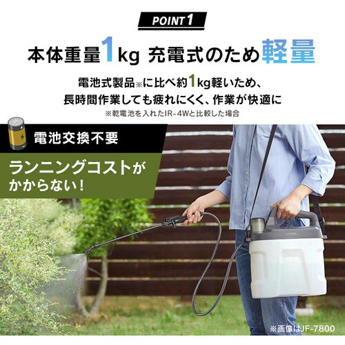 噴霧器 充電式 タンク容量4L USB Type-C 除草 JF-4000 ホワイト/グレー