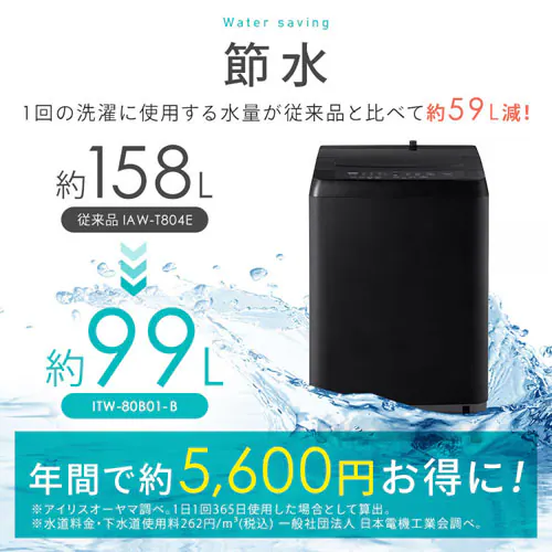 洗濯機 8kg 設置費込み ガチ落ち大水流洗浄 節水 二人暮らし ファミリー向け ITW-80B01-W ホワイト【代引き不可】_6