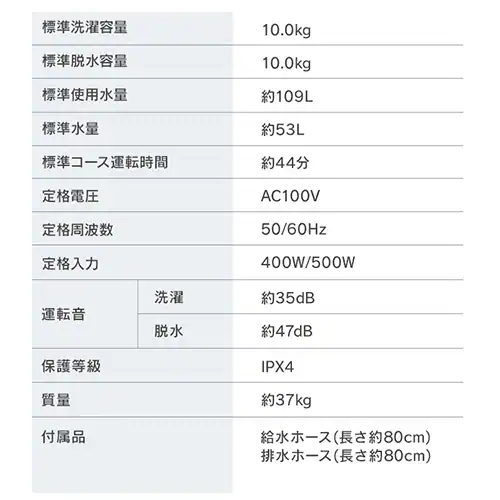 洗濯機 10kg ガチ落ち大水流洗浄 節水 部屋干し時間短縮モード 二人暮らし ファミリー向け ITW-100B01-W_17