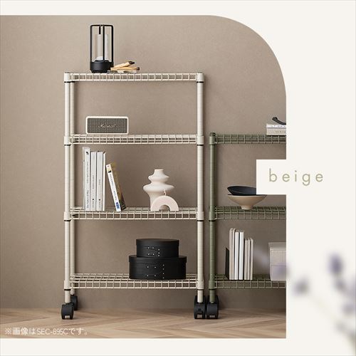 スチールラック 4段 キャスター付き カラースチールシェルフ SEC-895C