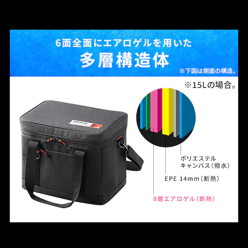 【急速凍結保冷剤M付き】HUGEL クーラーボックス エアロゲルソフトクーラーボックス 25L AGSC-25C チャコールグレー_3