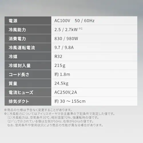 ポータブルクーラー 7~10畳 工事不要 冷風 送風 除湿 ハイパワーモデル 2.8kw IPP-2726U ホワイト_17