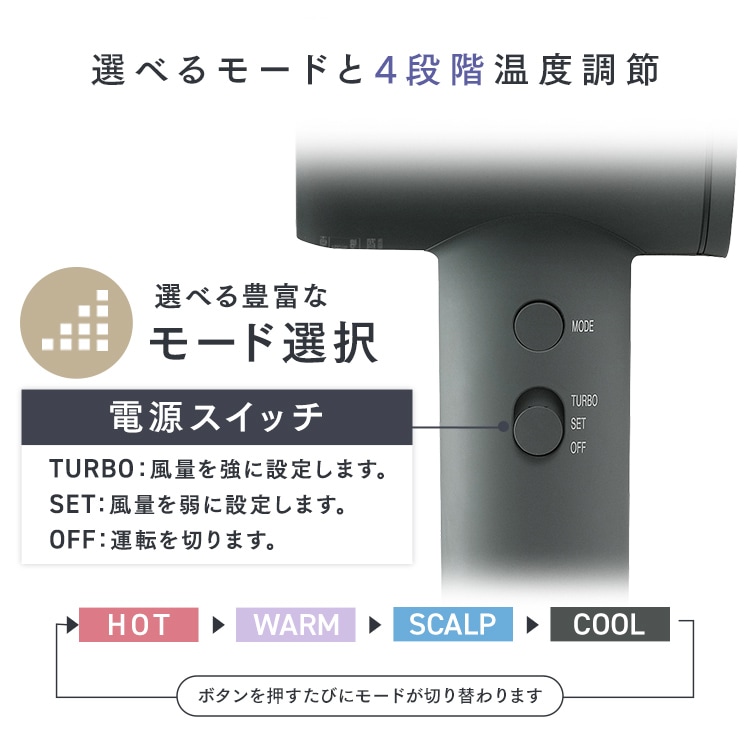 MiCOLA クイックイオンドライヤー 速乾モデル 大風量 KHDR-MQB1-H