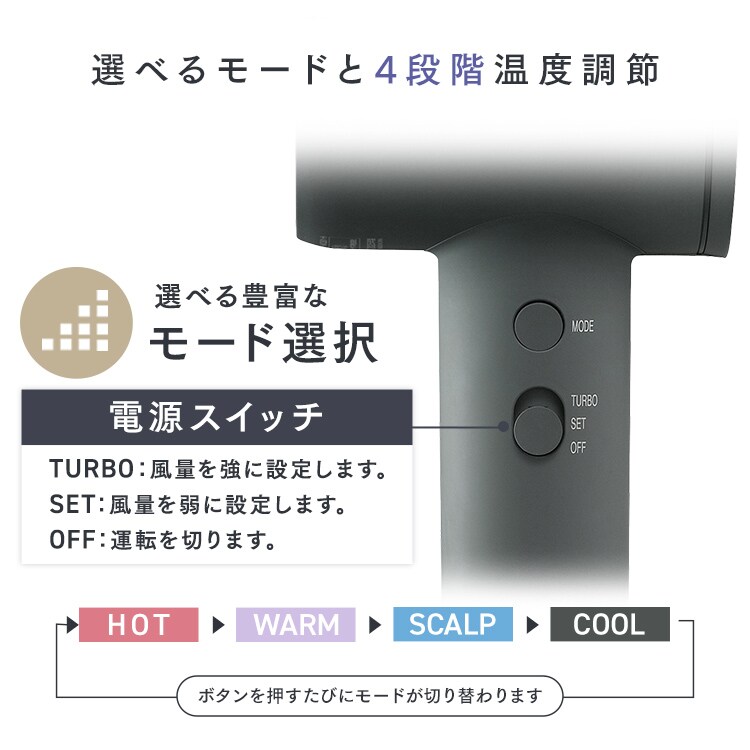 MiCOLA クイックイオンドライヤー 速乾モデル 大風量 KHDR-MQB1-H
