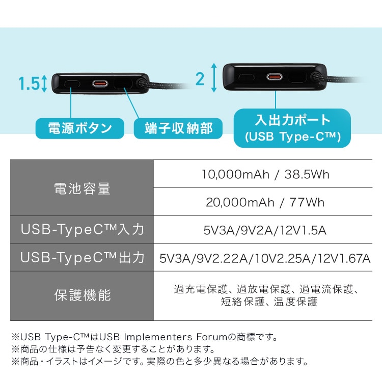 モバイルバッテリー 薄型 軽量 20000mAh CE-A20020-B ブラック 112127