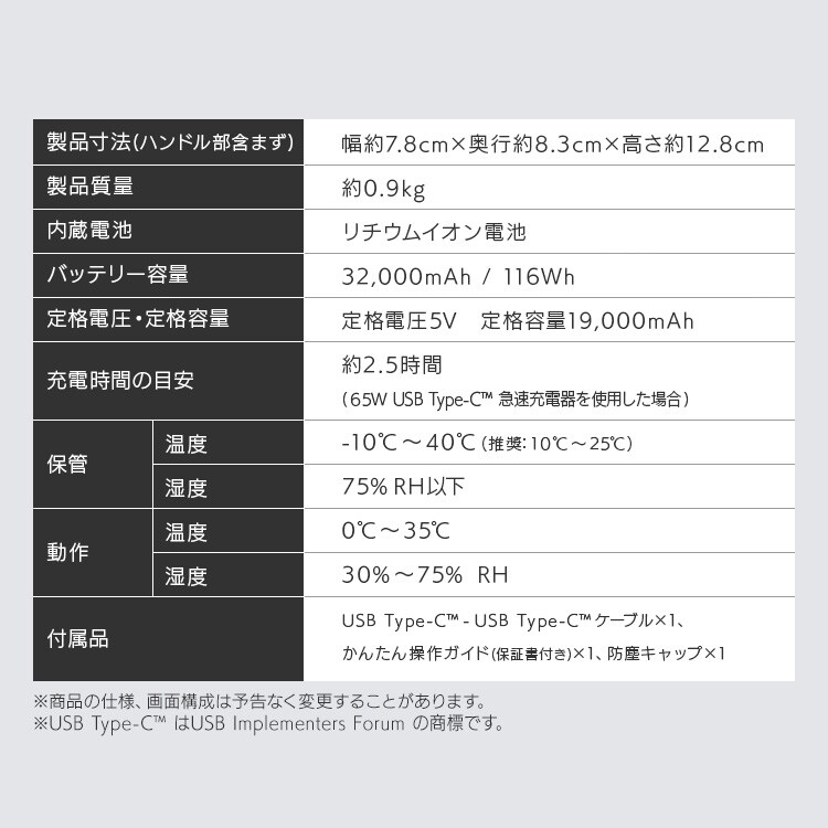 モバイルバッテリー 持ち運び充電器 軽量 コンパクト 32000mAh