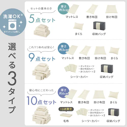 マットレス付き布団9点セット KFS-M9S ライトブルー_2