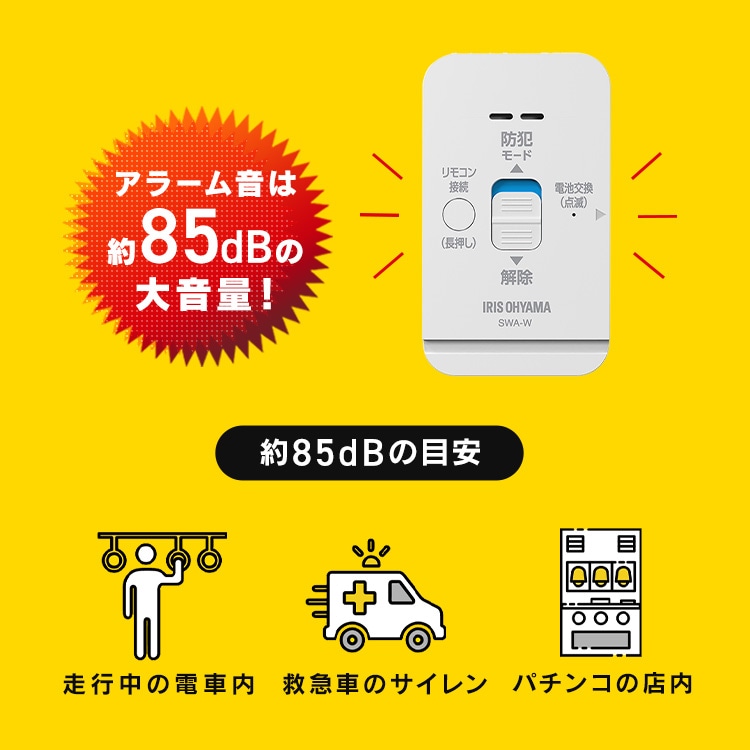 リモコン付き窓用防犯アラーム 2個セット SWA-W2 ホワイト 113779