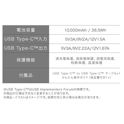 薄型モバイルバッテリー 10000mAh TS-A10020-B ブラック_10