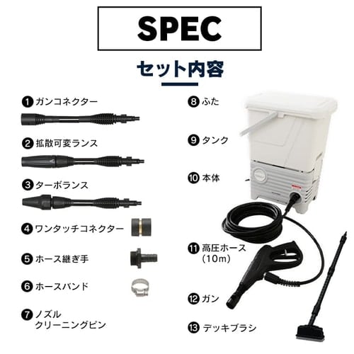 高圧洗浄機 タンク式 ベランダクリーナーセット ホワイト SBT-512N