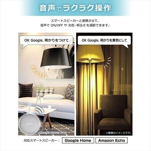 GoogleHomeMini �`���[�N GA00210-JP�{LED�d�� E26 �L�z�� 60�`���� RGBW���F �X�}�[�g�X�s�[�J�[�Ή� LDA10F-G/D-86AITG_7
