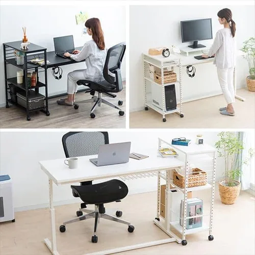 机 昇降デスク 幅120cm UDD-1200 + デスクサイドワゴン DSW-600 ホワイト【代引き不可】_2
