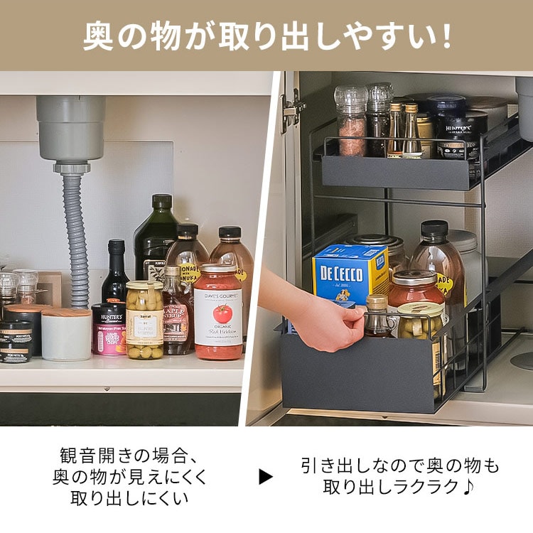 シンク下収納 シンク下引き出しラック SSR-270 ブラック 201484