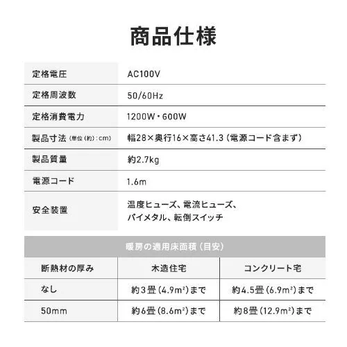 �Z���~�b�N�q�[�^�[ �啗�� ��U�� ���J�� KCH-LDSW121-W �z���C�g_8