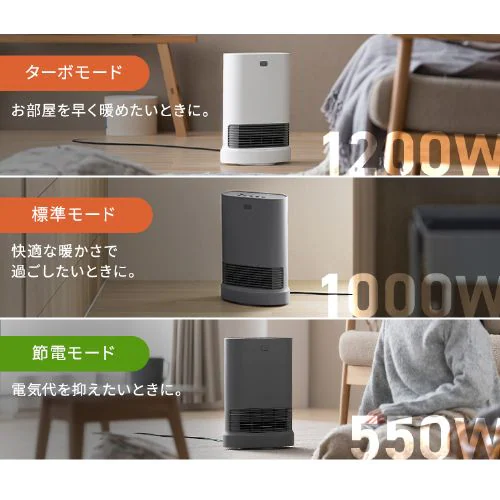 セラミックヒーター 大風量 首振り Wセンサー 省エネ ACH-LWSW12A-W ホワイト_9