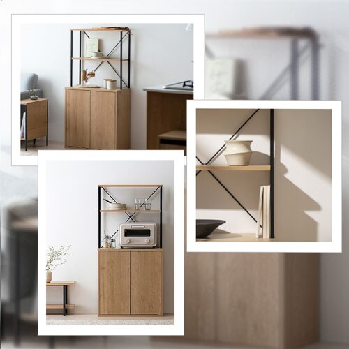 キッチンキャビネット HKC-600 ナチュラル/ブラック 205695│アイリス