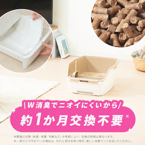 \約1か月分のスターターセット/ラクリーン 消臭システムトイレ オープンタイプ ホワイト/ベージュ RSTO-50 (消臭サンド 木砂(大きめ)2.2L/消臭シート 4枚 付属)_2
