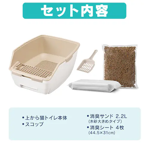 \約1か月分のスターターセット/ラクリーン 消臭システムトイレ オープンタイプ ホワイト/ベージュ RSTO-50 (消臭サンド 木砂(大きめ)2.2L/消臭シート 4枚 付属)_6