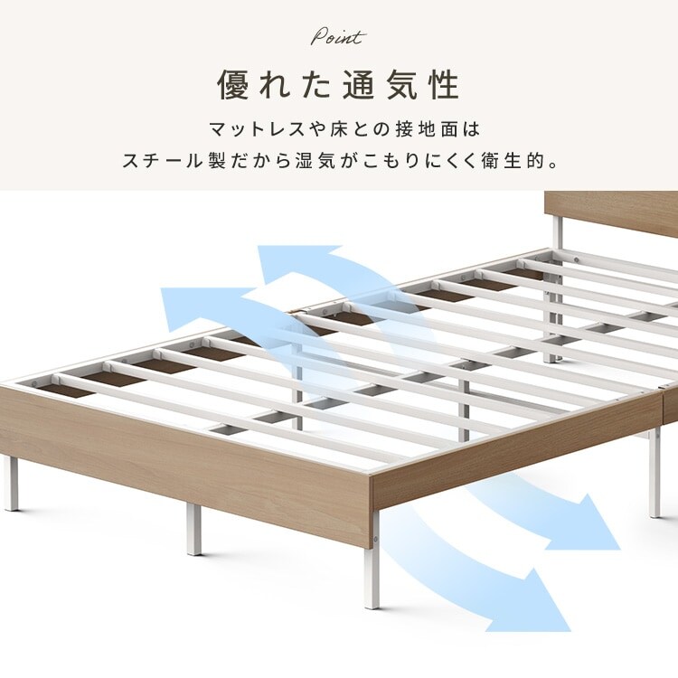 ウッドスチールベッド 宮付き SBW02-D ブラック／ウォールナット