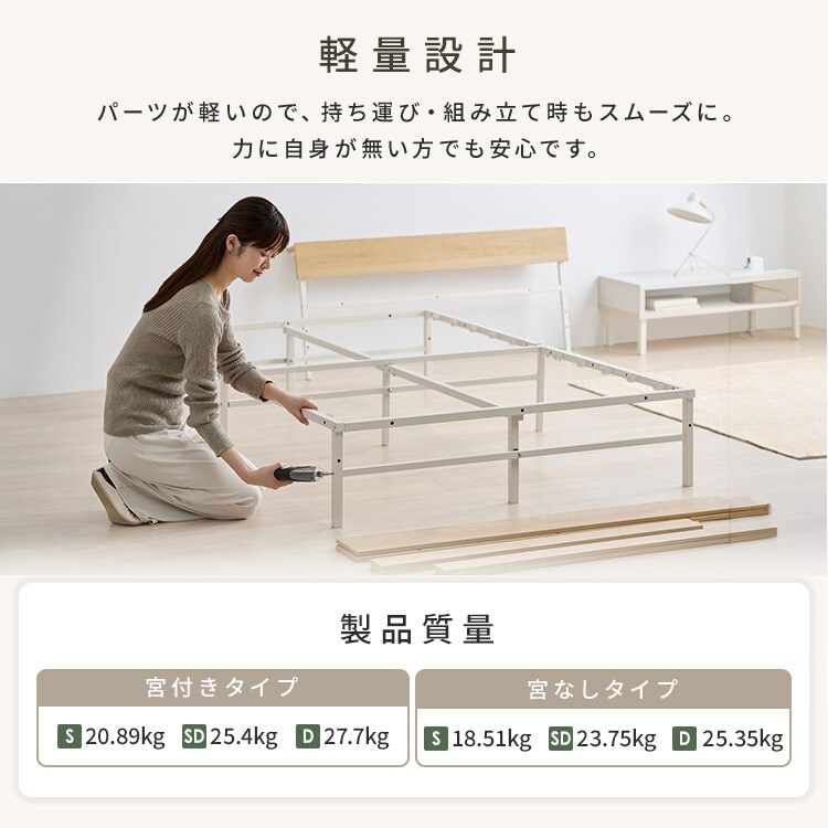 ウッドスチールベッド 宮付き SBW02-D ブラック／ウォールナット