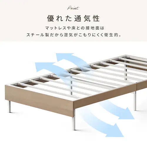 ウッドスチールベッド 引き出しセット 宮付き シングル SBW02-S/SB-WHK ホワイト/ナチュラル_5