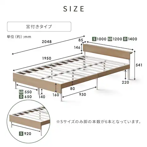 ウッドスチールベッド 宮付き SBW02-S ブラック/ナチュラル_15