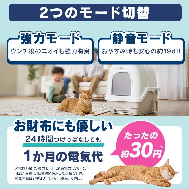 90日返品保証キャンペーン！＞ラクリーン 炭脱臭ファン付き猫トイレ