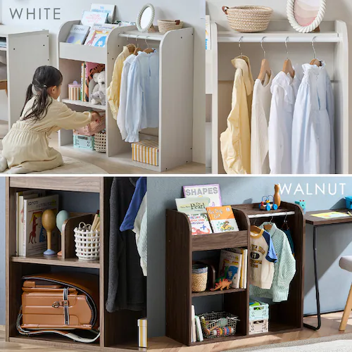 おもちゃ 収納 ラック 絵本棚 衣類収納 ワードローブトイハウスラック WTHR-830 ホワイト_3