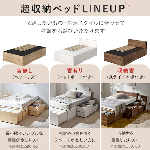 ベッド シングル 宮無し 収納付き 超収納ベッド 超大容量収納付き CSB01-S ウォールナット_3