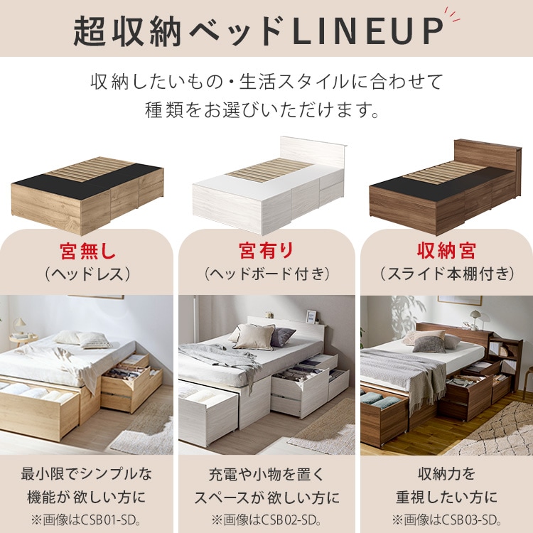 ベッドマットレスセット ベッド セミダブル 収納宮付き 収納付き 超