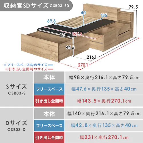【超大容量収納付き】ベッド シングル 宮無し 設置費込み 収納付き 超収納ベッド CSB01-S ナチュラル_21