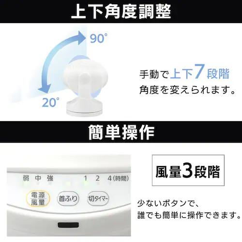 サーキュレーター 14畳 マカロン型 左右首振り リモコン付 KCF-MKC181-W ホワイト_3