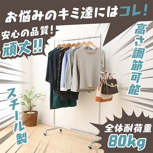 ハンガーラック 1連 パイプハンガー 耐荷重80kg CW3001-95 ホワイト