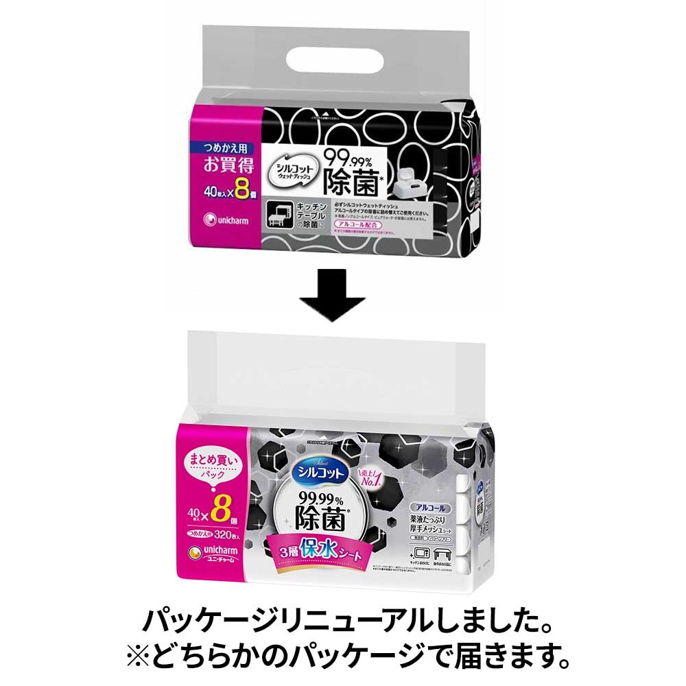 シルコット 40枚×8パック 2袋セット ユニ・チャーム シルコット 99%除菌ウェットティッシュ 詰め替え 40枚