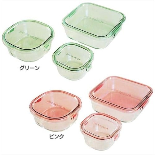 iwaki 保存容器 角型3点セット PSCPRN3G1 グリーン 7095486 │アイリス