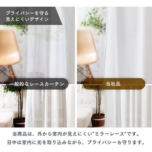レースカーテン 2枚組 UV85%カット 幅100㎝×丈98～208㎝ 全3種