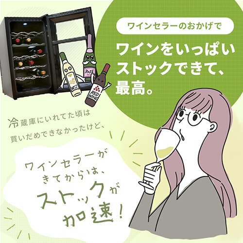 アイリスオーヤマ　ワインセラー　2021年製　PWC-502P-B　（1224b1） ワインセラー 18本 50L ペルチェ式 タッチパネル PWC-502P-B ブラック