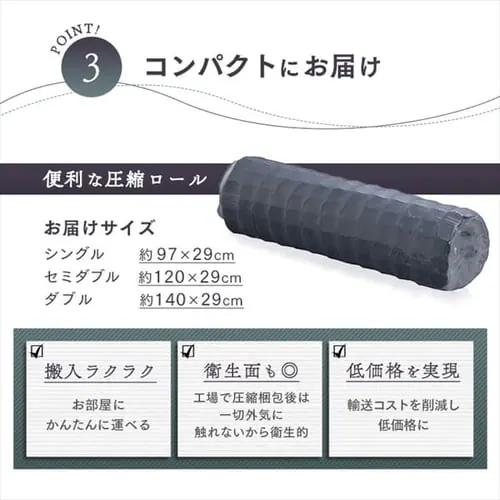 圧縮ロールボンネルコイルマットレス セミダブル ブラック 7167680 