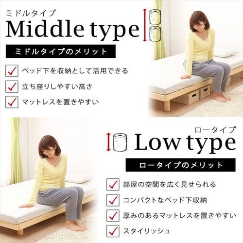 【マットレスセット】ベッド セミダブル すのこ 高さ4段階 ナチュラル + ボンネルコイル 黒_5