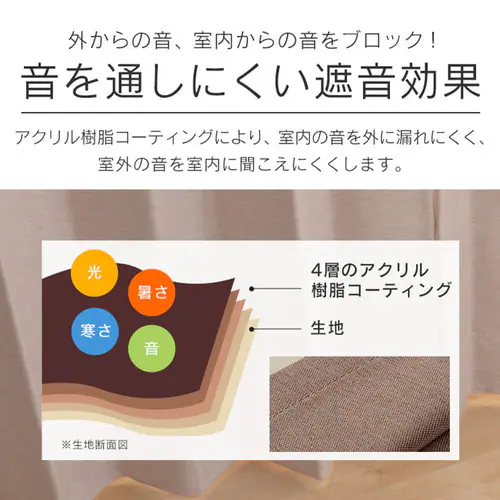 完全遮光カーテン 4P IP 幅100cm×丈120cm 4枚組み エフェクター/モカ_11