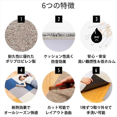 20枚セット】タイルカーペット 難燃 50×50cm TKP-PP50 アイボリー