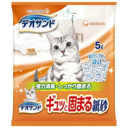 6個セット】 ユニ・チャームデオサンド 猫砂 紙 デオサンド ギュッと