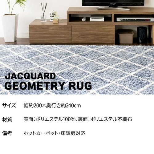 ラグ シャギー 幾何学柄 ジャガード織 200×240cm JGDR-KIKA-2024