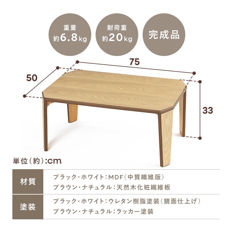 折りたたみローテーブル センターテーブル OCTK-75 ホワイト 7173520
