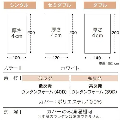 トッパー4cm SD ホワイト 高反発/低反発 _18